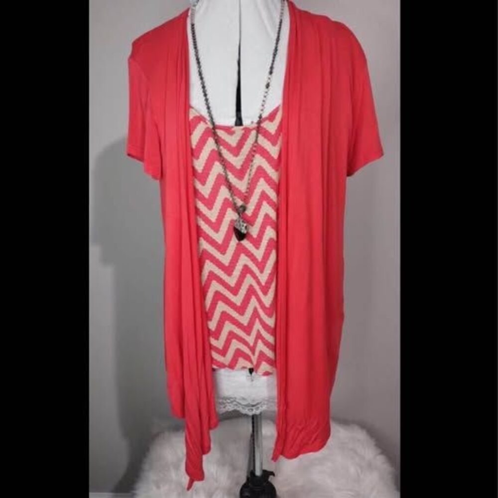 XL Agenda chevron pattern Front Cardigan one piece set Short Sleeve Open layered